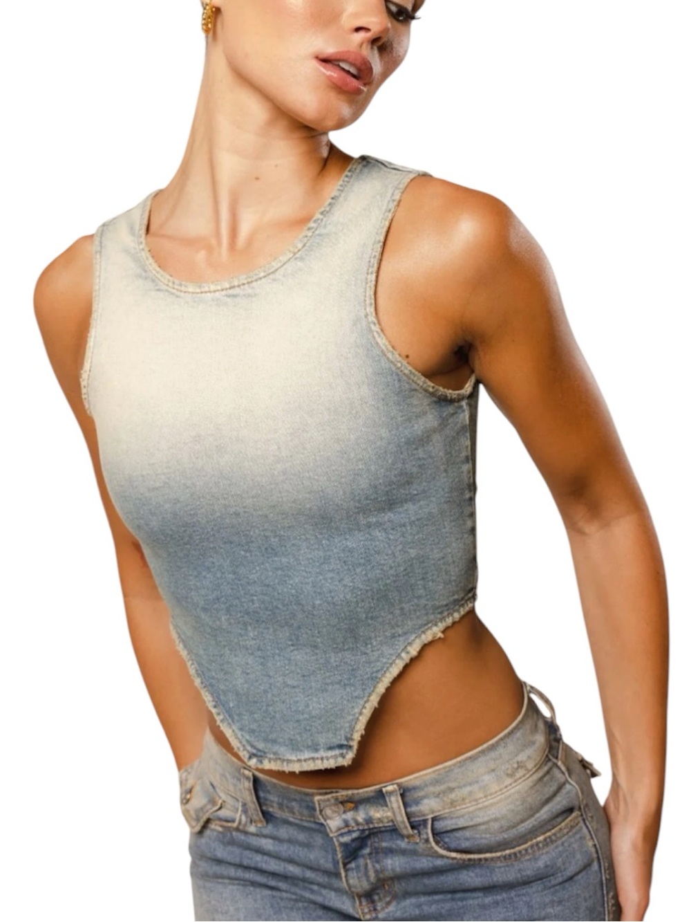 REVICE The Lotus Top Sahara Denim Blue Sz Small Asymmetric with Zip Back